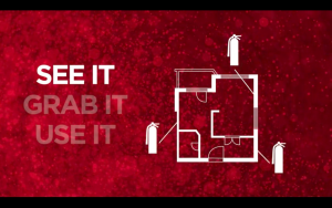 SEE IT GRAB IT USE IT text with fire extinguisher location graphic