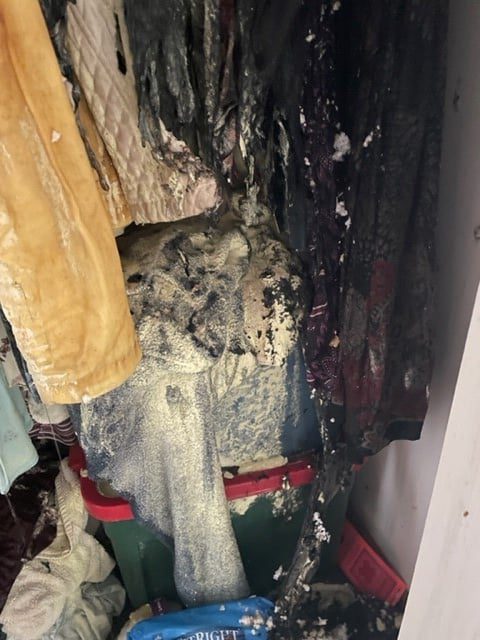 charred closet after fire