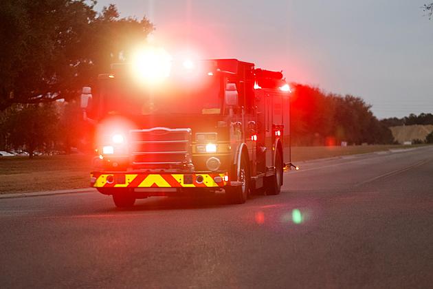 Fire truck with lights illuminated
